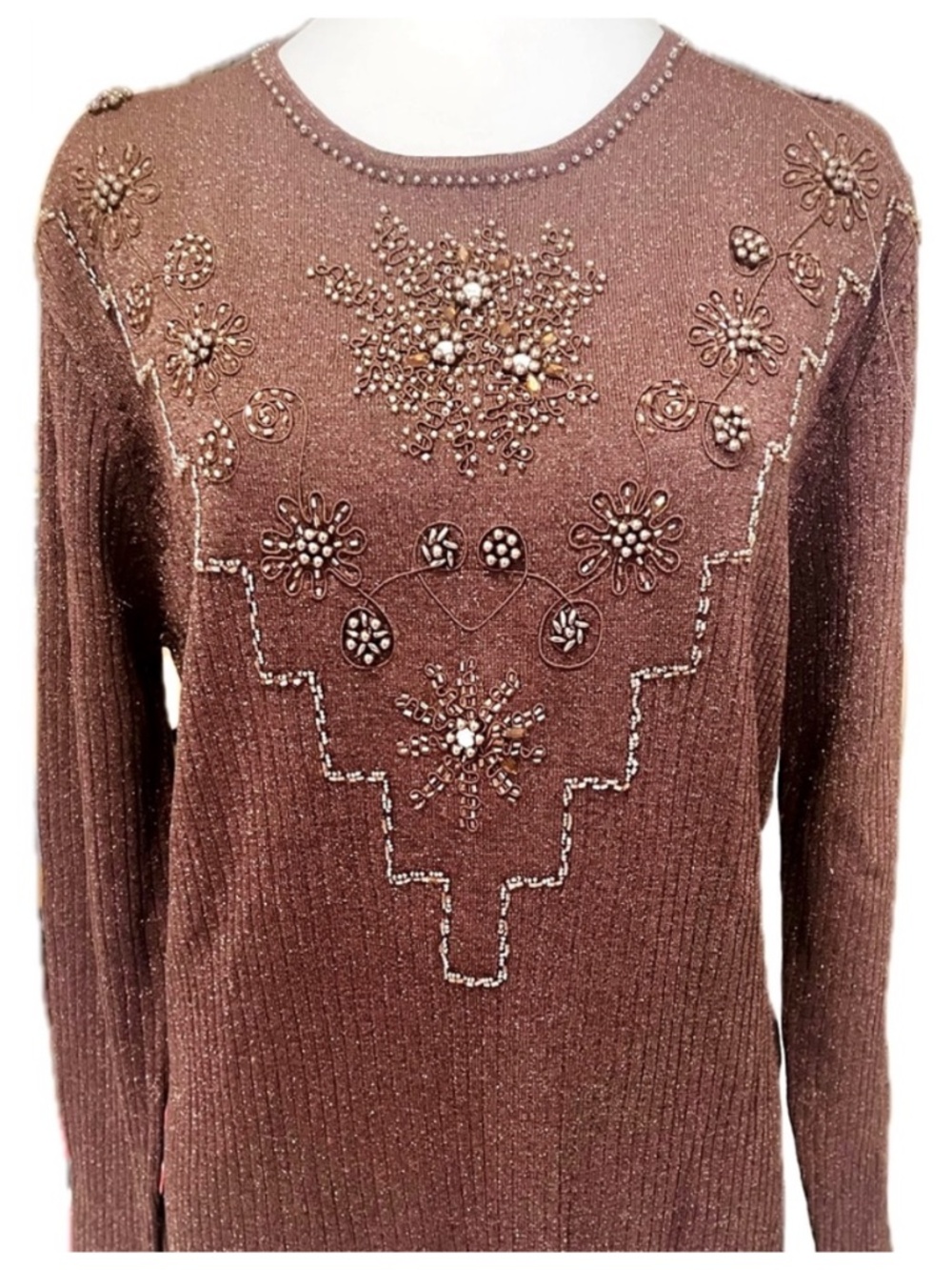 Embellished shimmer Brown Sweater